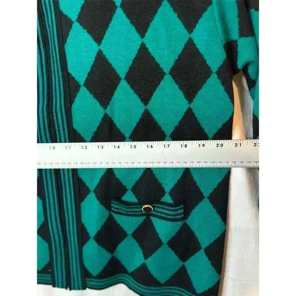 Adolfo Women's Argyle Cardigan Sweater Green Size M - Picture 5 of 8